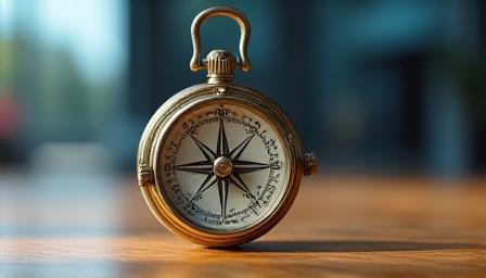 A compass on a wooden desk symbolizing strategic direction and navigation
