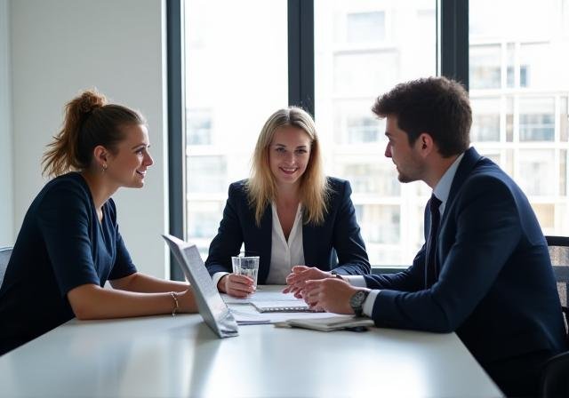 Strategic consulting session featuring professionals in a modern office