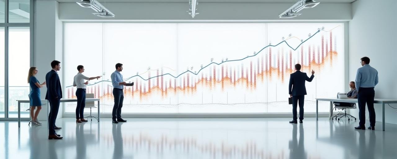 Team collaborating around a visual timeline board